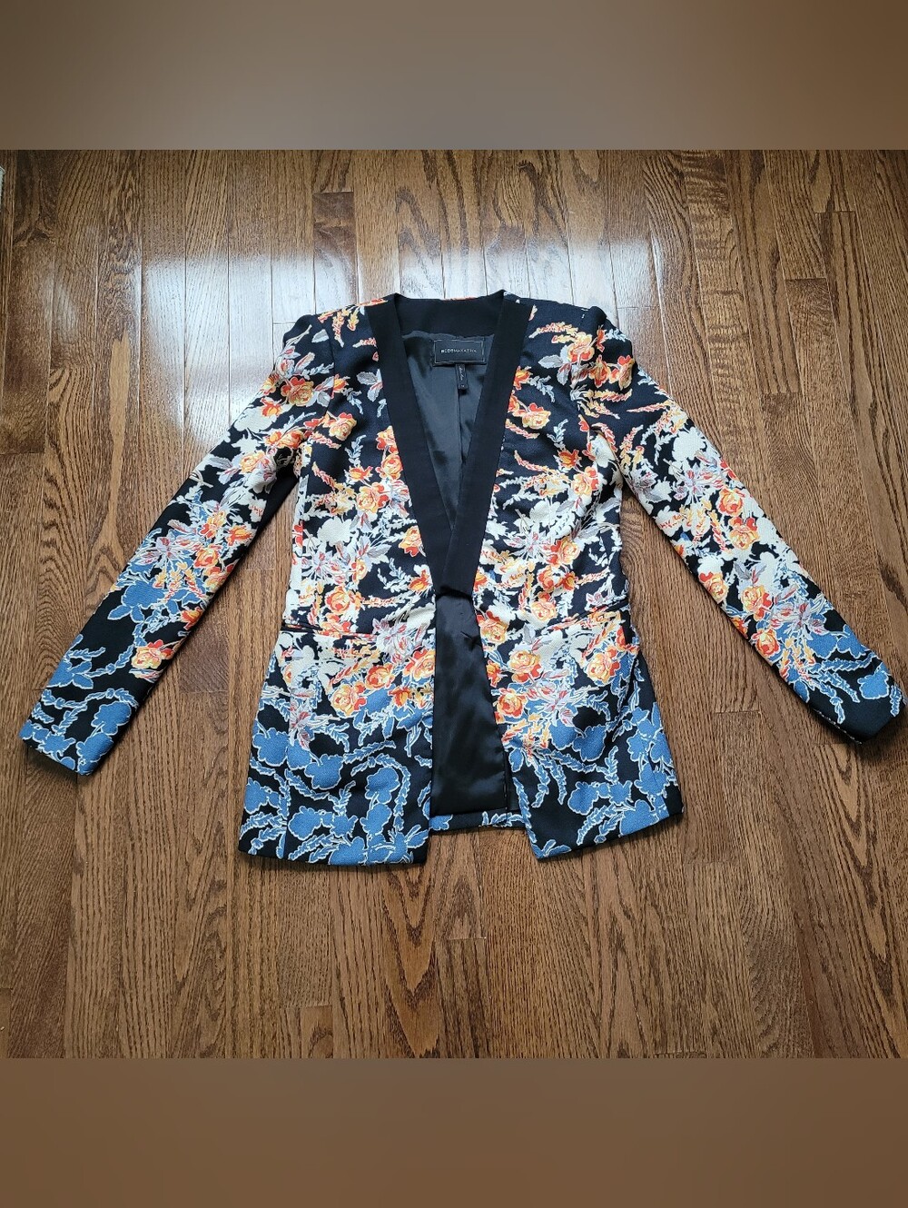 BCBGMAXAZRIA Black Floral Open Blazer Jacket